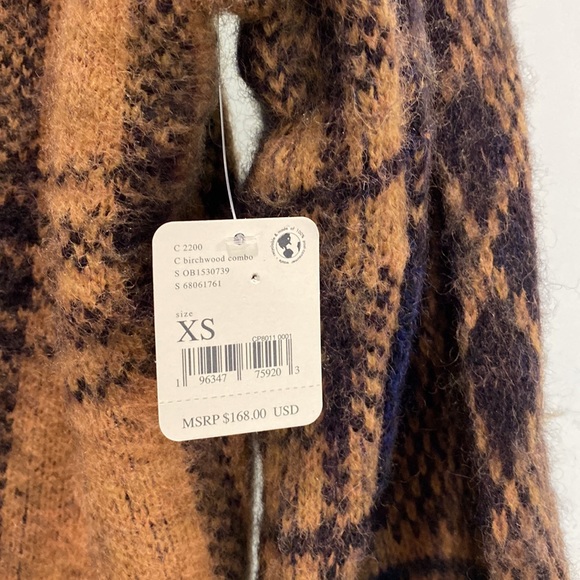 Free People Sepia Cardigan Sweater Birchwood brown plaid size XS NEW - Picture 9 of 11